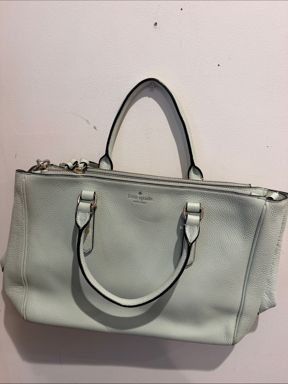 kate spade Pebble Leather Satchel Bag in Light Mint